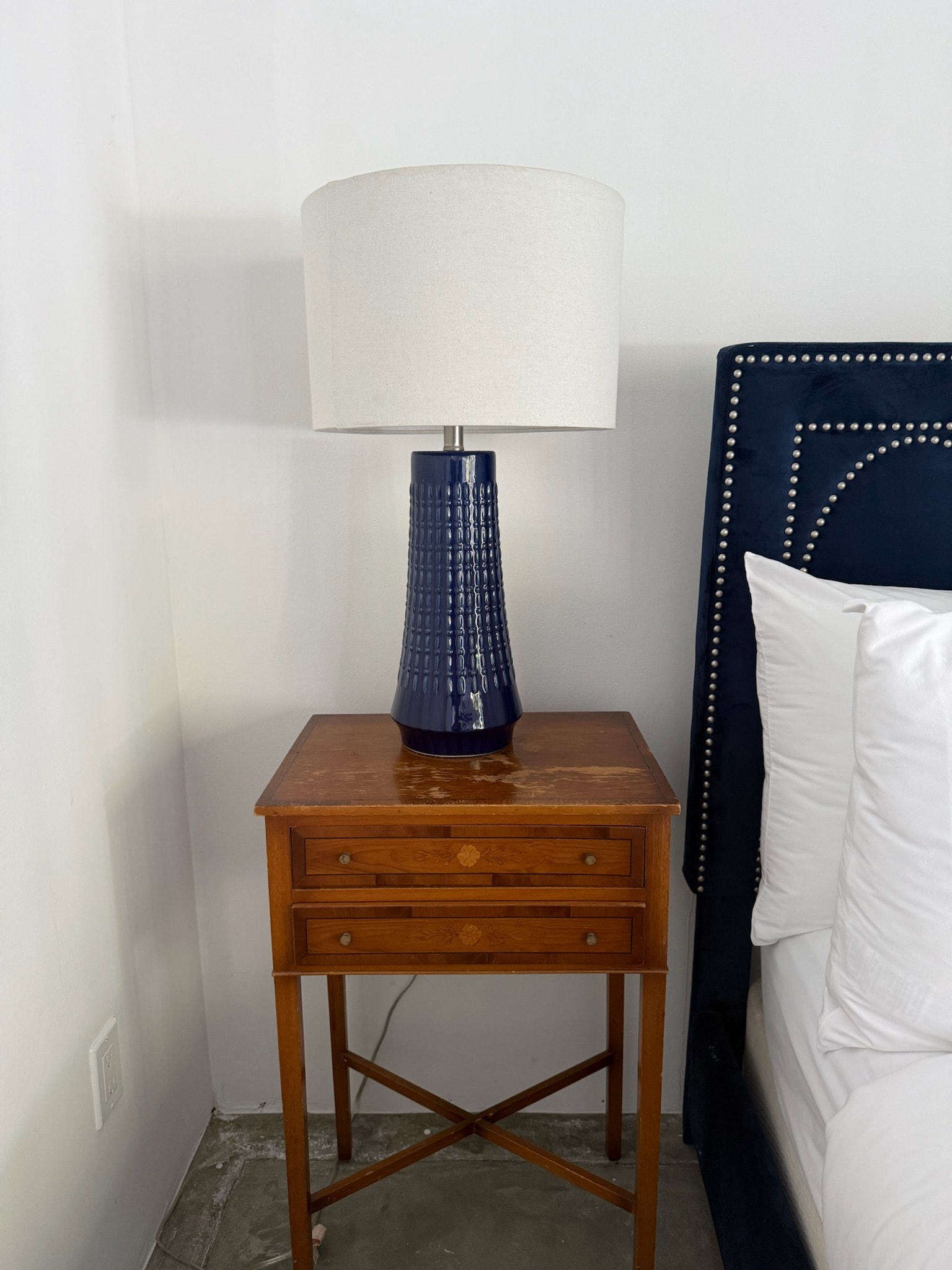 Table lamp with white shade bedroom nightstand