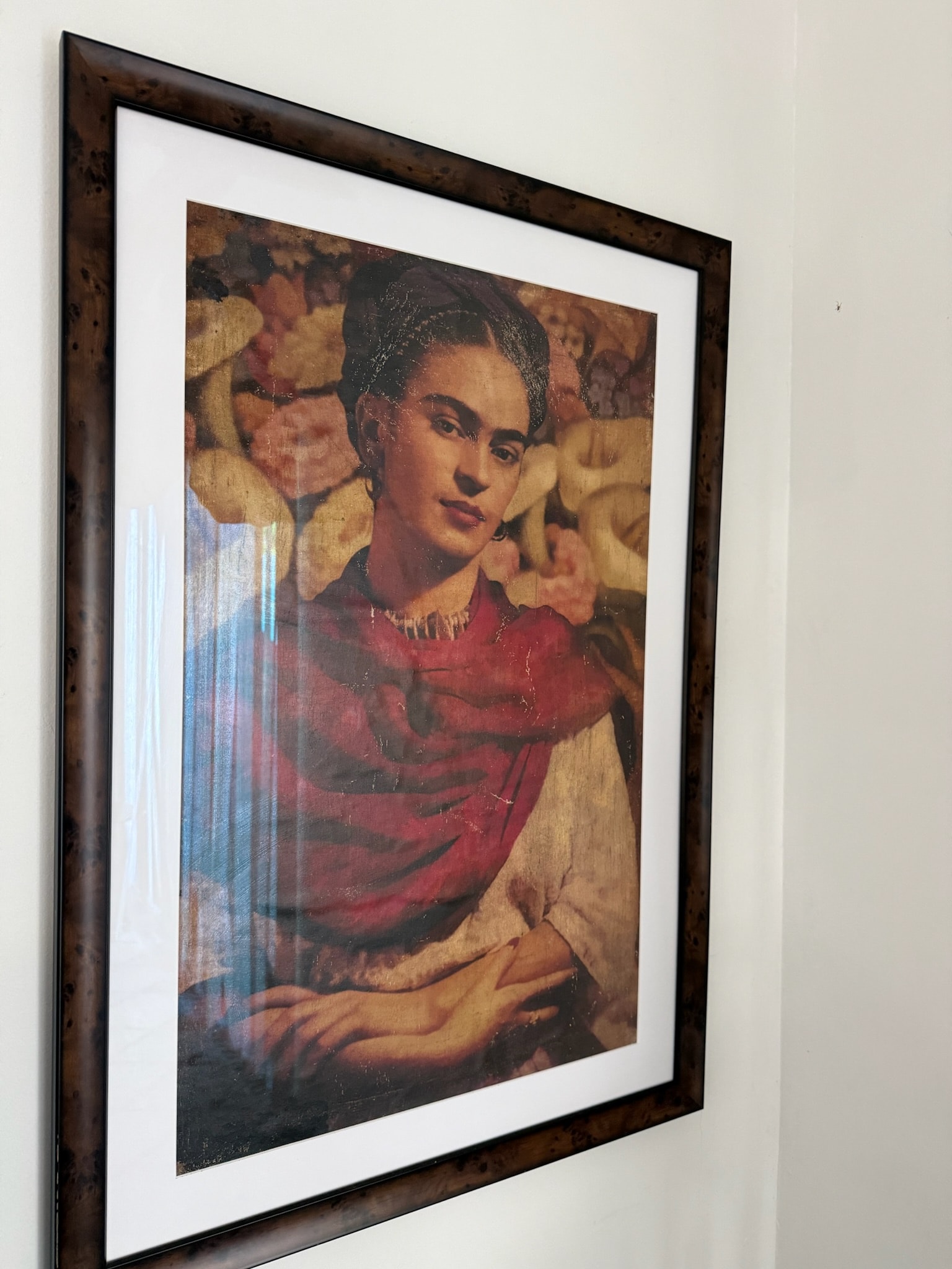 Framed portrait woman red dress vintage
