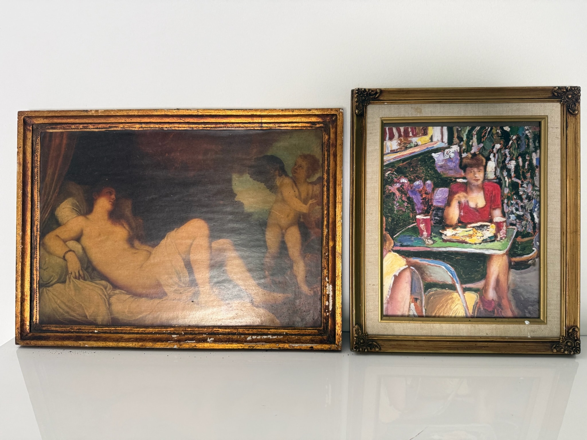 Two framed artworks classical and modern