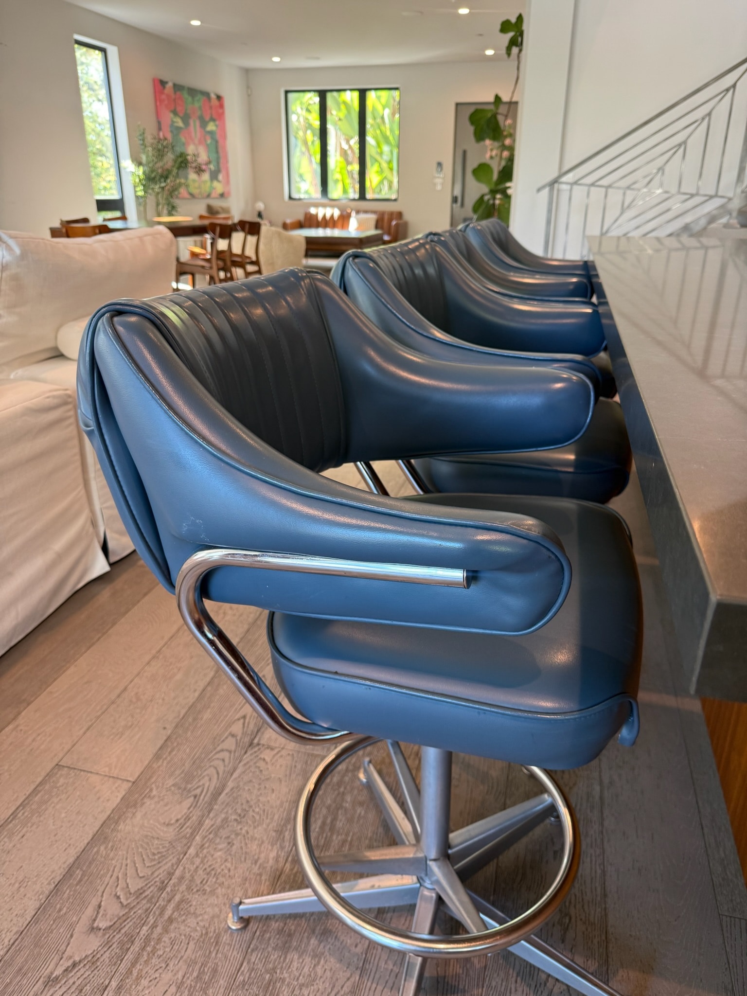 Blue leather bar stools modern interior