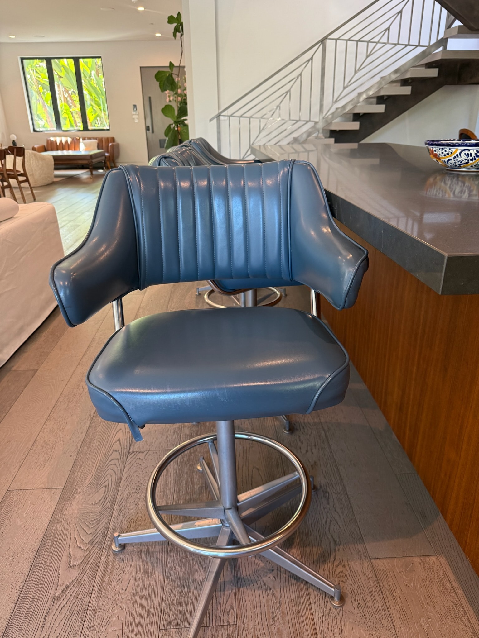 Blue leather bar stool modern kitchen