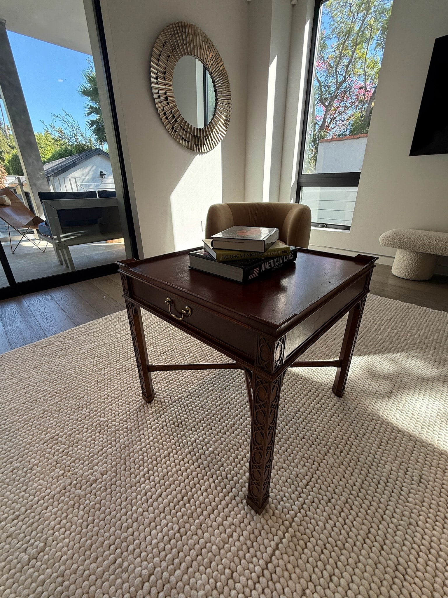 Modern living room with wooden side table