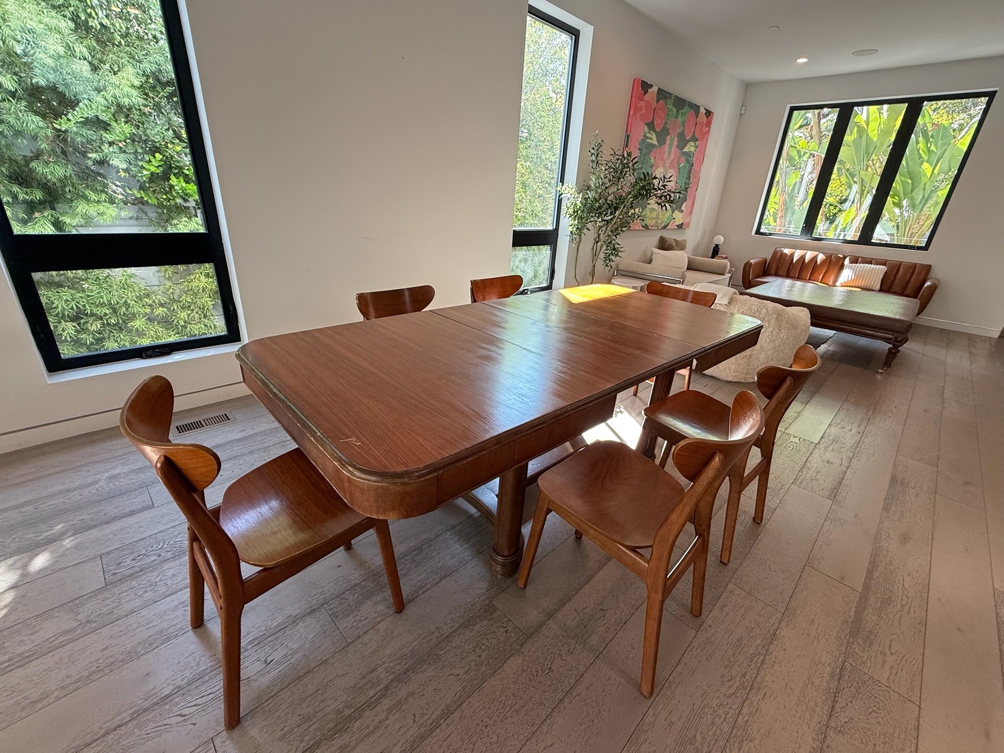 Modern dining room with wood furniture