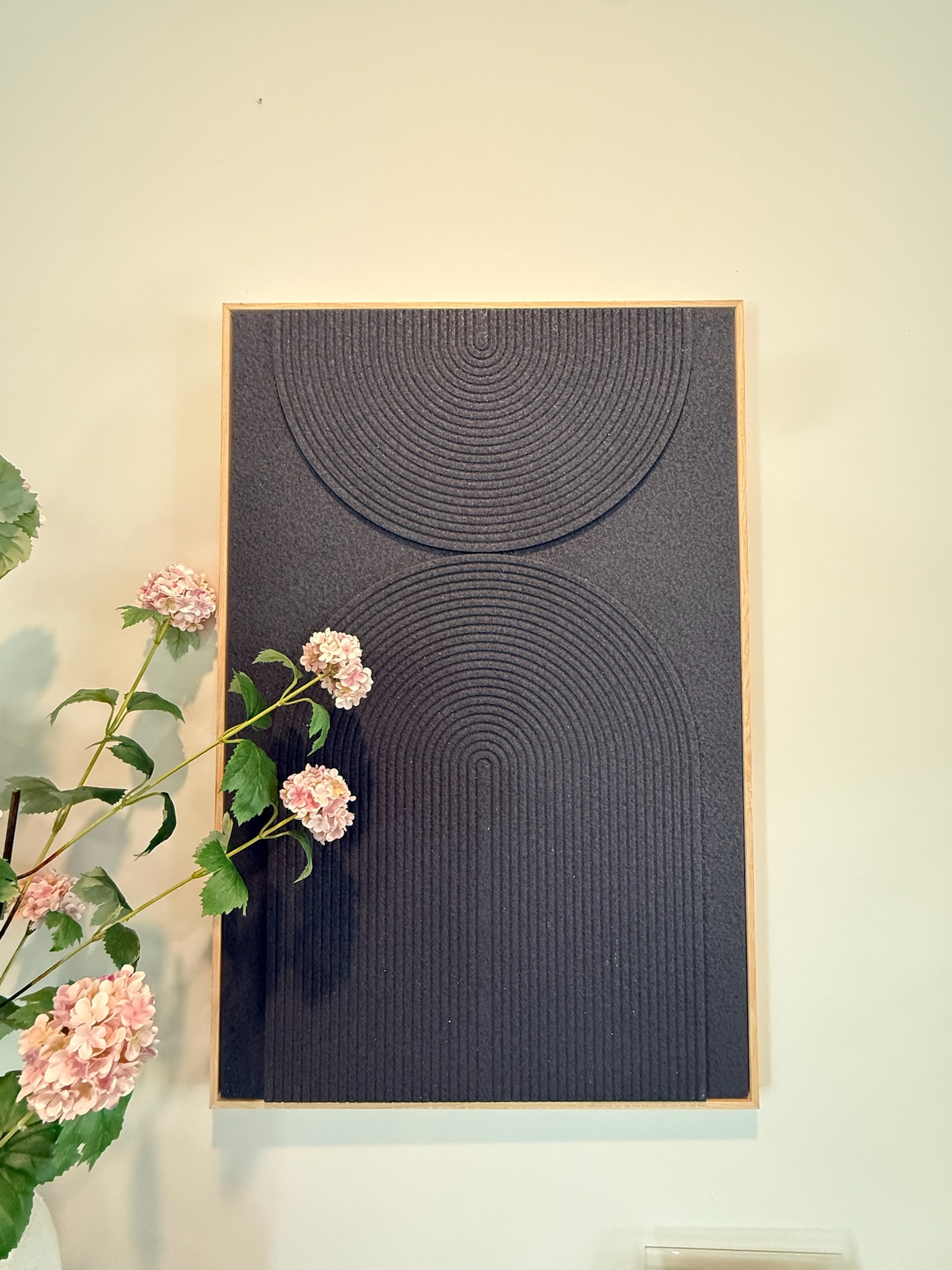 Abstract geometric wall art with pink flowers