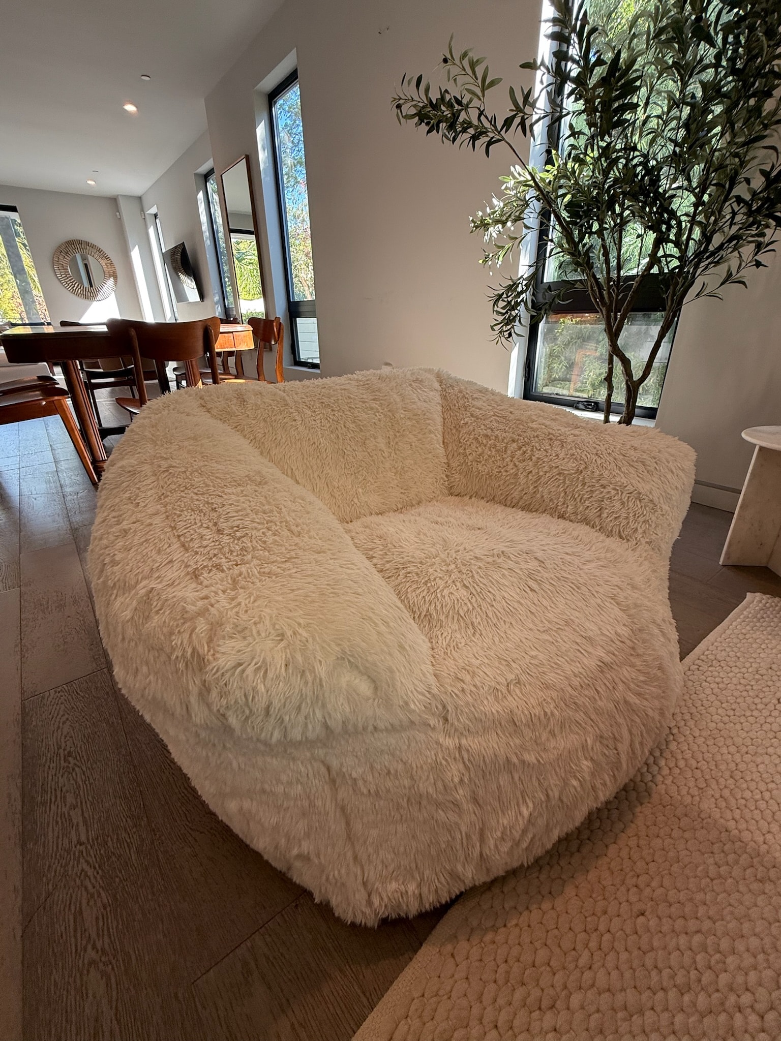 Fluffy beige pet bed modern living room