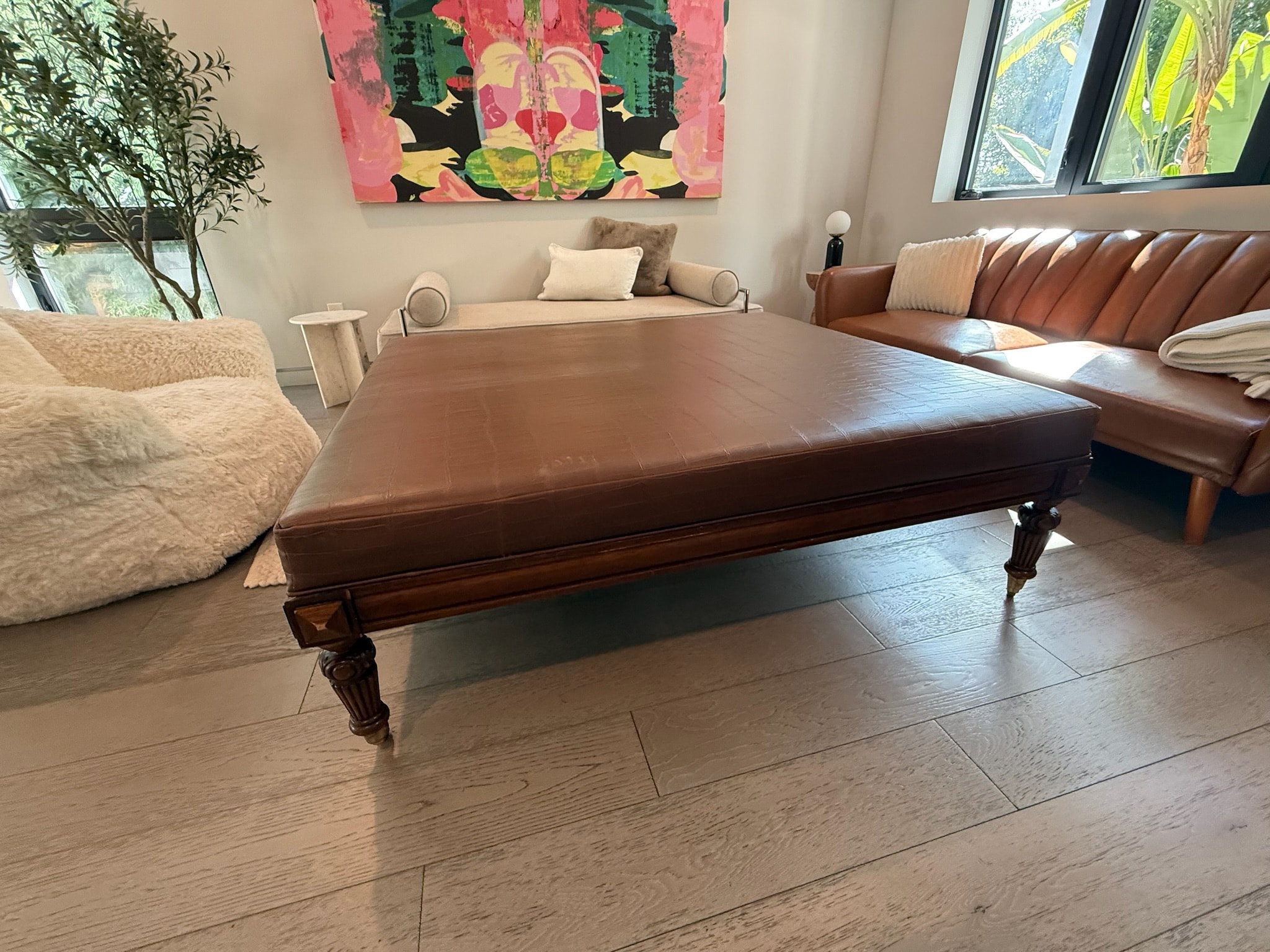 Brown leather pool table living room