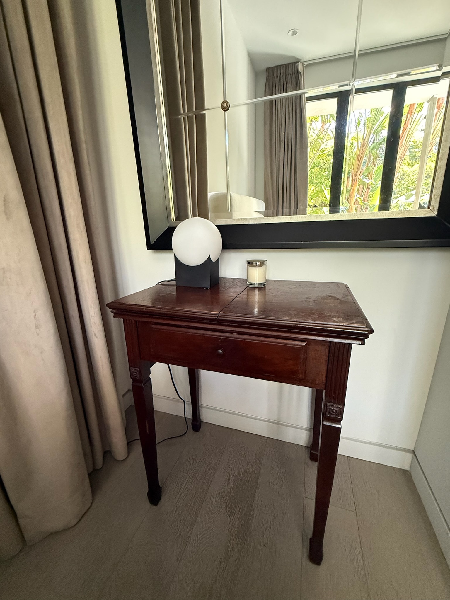 Modern bedroom vanity with desk lamp