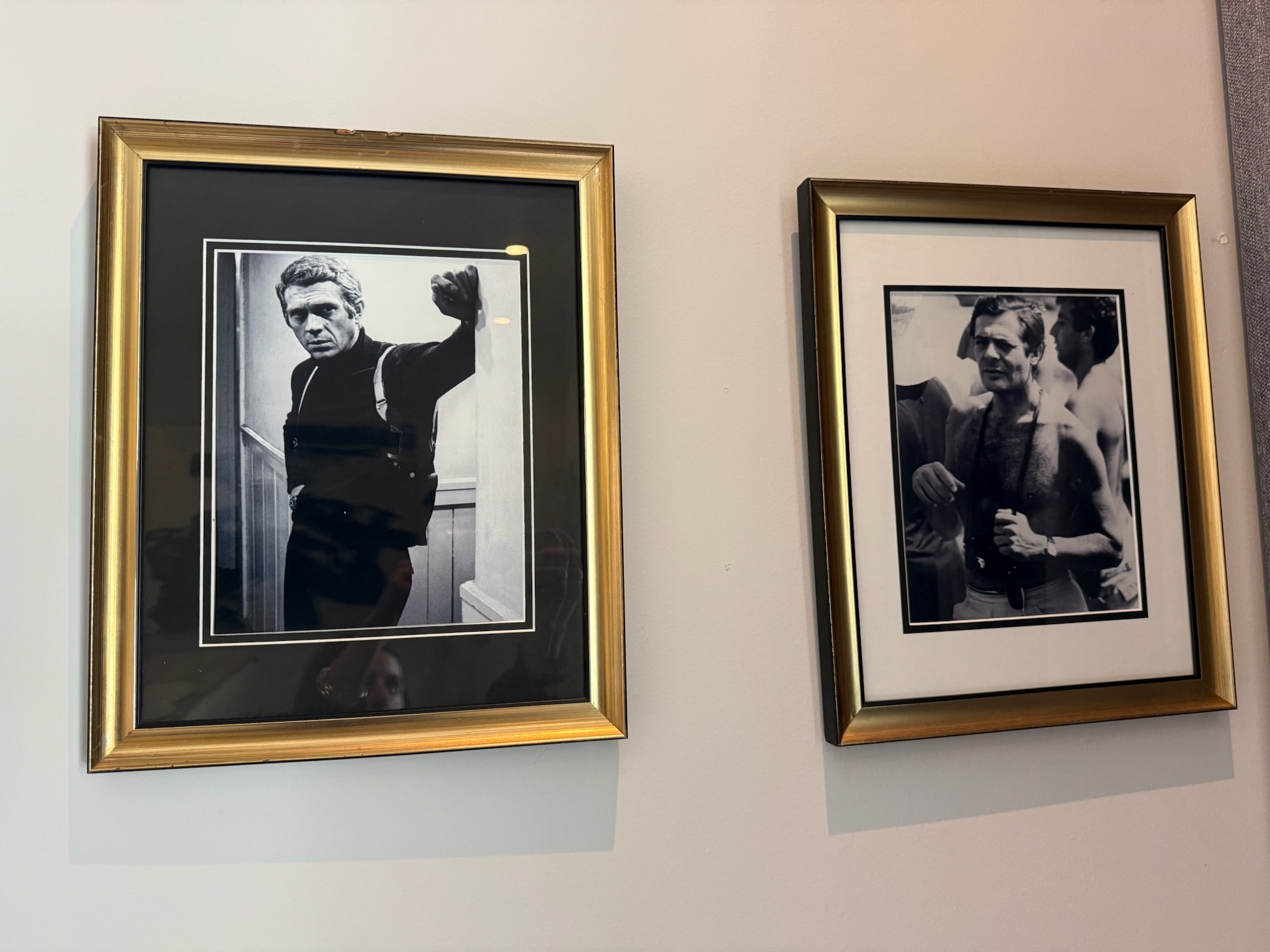 Framed black and white vintage photographs wall