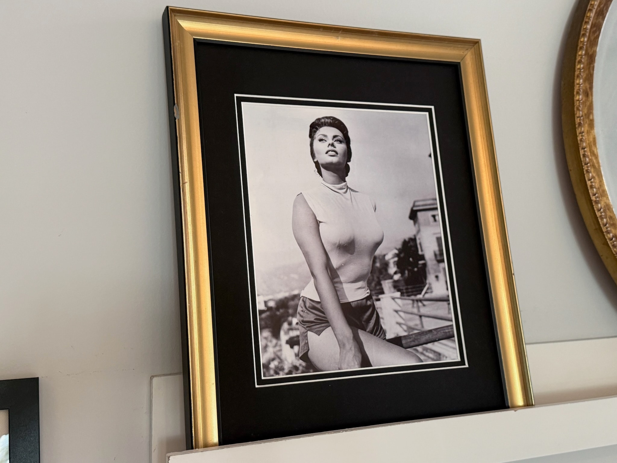 Framed vintage black white portrait photograph